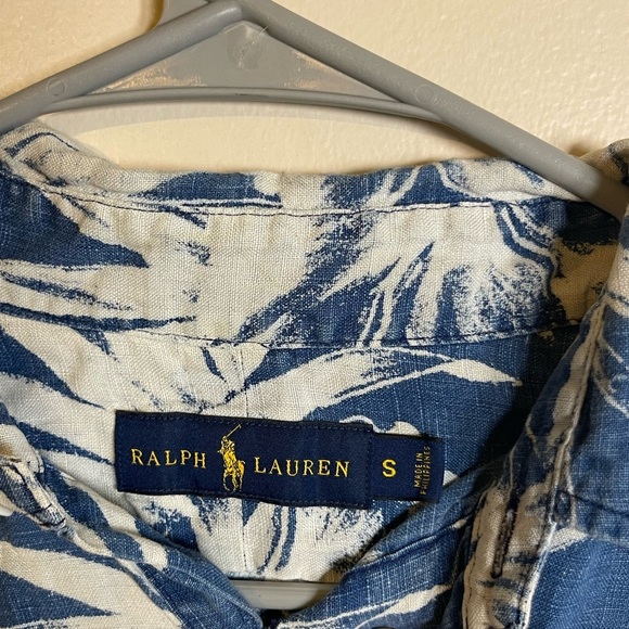Polo Ralph Lauren 1/2 Button Hawaiian Shirt Mens small Linen Floral Button Down - Picture 3 of 5